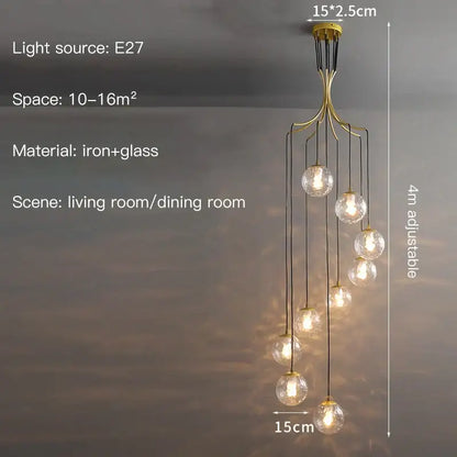 Modern minimalist glass ball chandelier staircase light