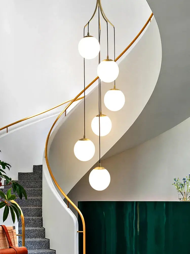 Modern minimalist glass ball chandelier staircase light