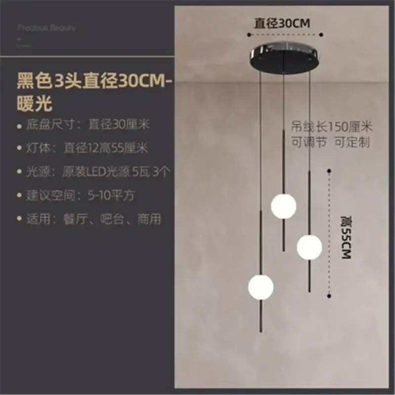 Modern minimalist glass ball led ceiling chandelier for dining room