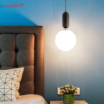 Modern minimalist glass ball led pendant lamp bedroom black & gold