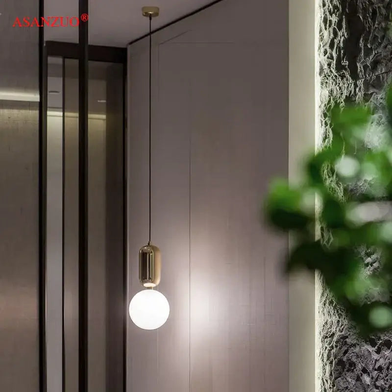 Modern minimalist glass ball led pendant lamp bedroom black & gold