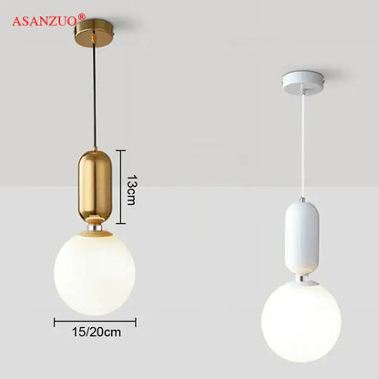 Modern minimalist glass ball led pendant lamp bedroom black & gold