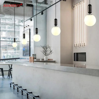 Modern minimalist glass ball led pendant lamp bedroom black & gold