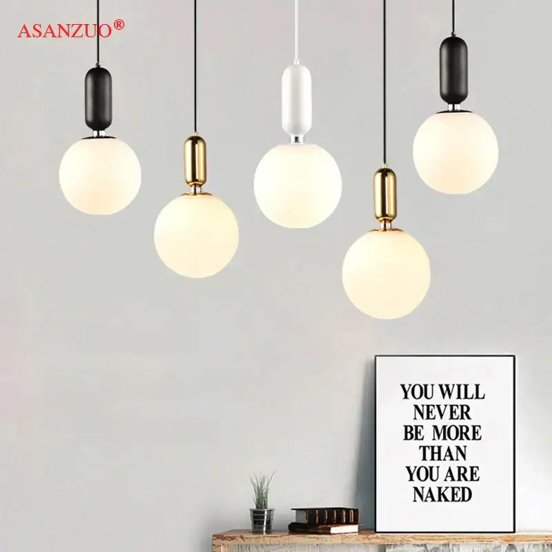 Modern minimalist glass ball led pendant lamp bedroom black & gold