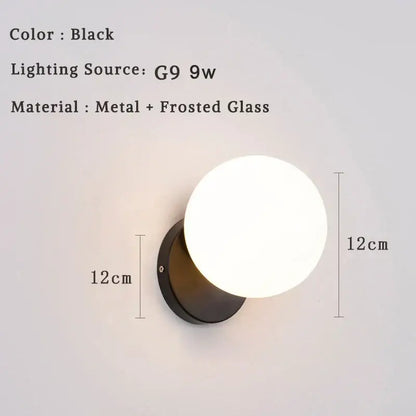 Modern minimalist glass ball led wall lamp bedroom sconce