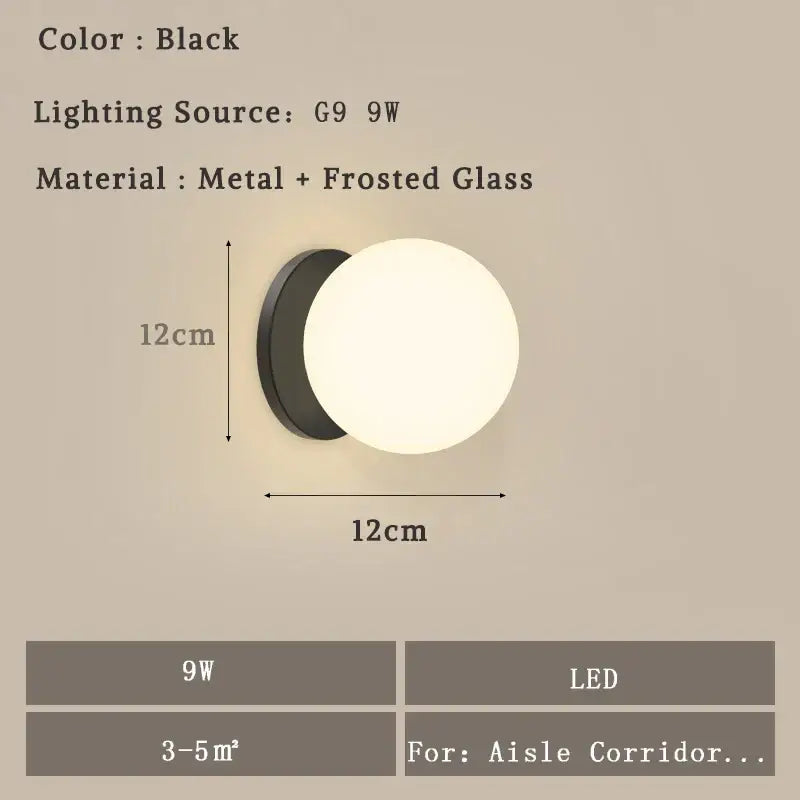 Modern minimalist glass ball led wall lamp bedroom sconce