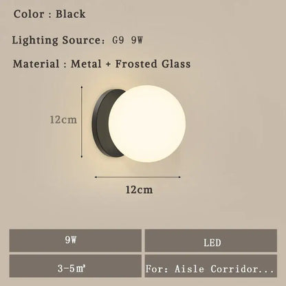 Modern minimalist glass ball led wall lamp bedroom sconce