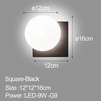 Modern minimalist glass ball led wall lamp bedroom sconce