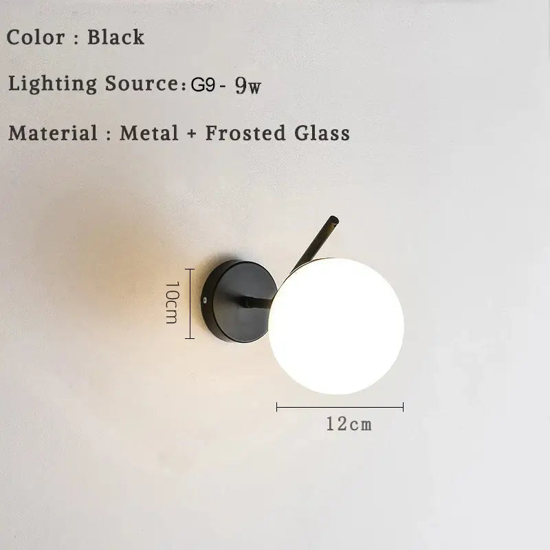 Modern minimalist glass ball led wall lamp bedroom sconce