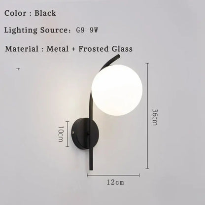 Modern minimalist glass ball led wall lamp bedroom sconce
