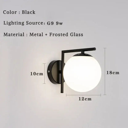 Modern minimalist glass ball led wall lamp bedroom sconce