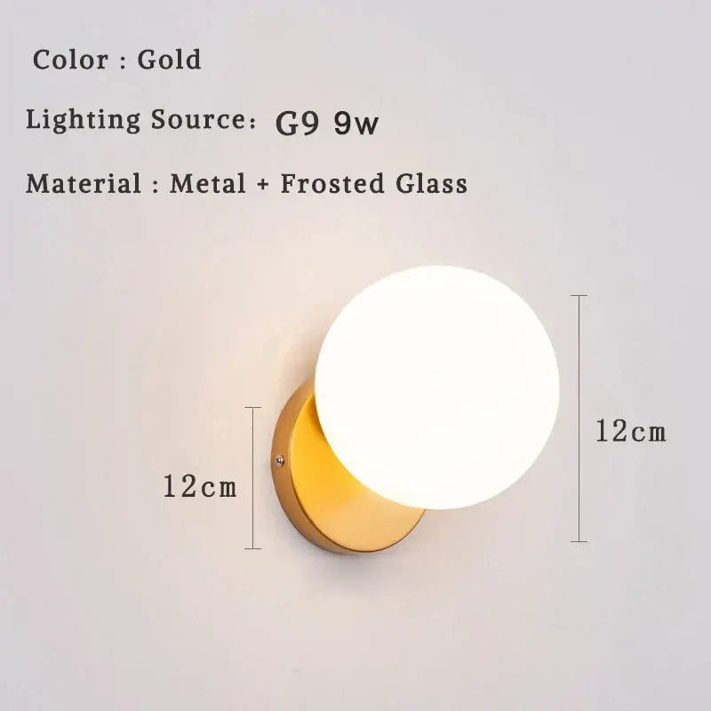 Modern minimalist glass ball led wall lamp bedroom sconce