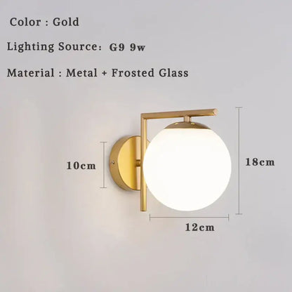 Modern minimalist glass ball led wall lamp bedroom sconce