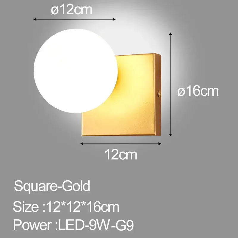Modern minimalist glass ball led wall lamp bedroom sconce