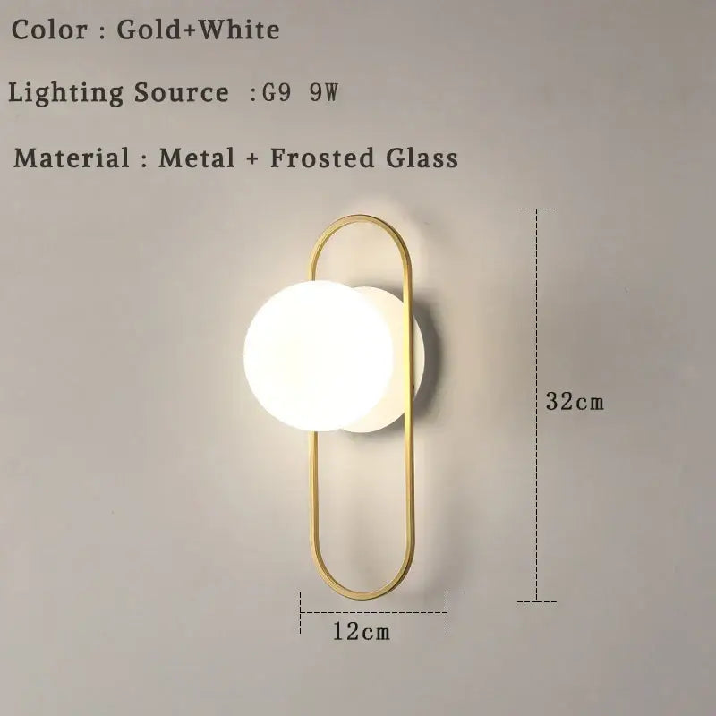 Modern minimalist glass ball led wall lamp bedroom sconce