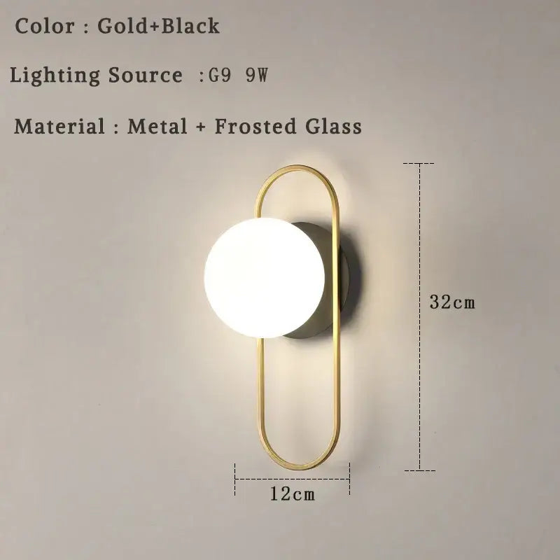 Modern minimalist glass ball led wall lamp bedroom sconce