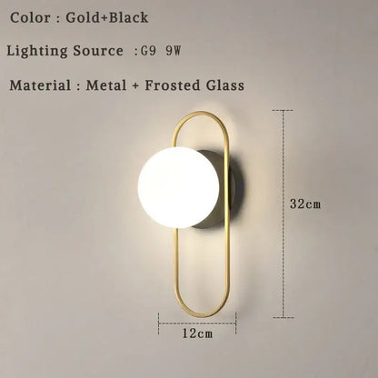 Modern minimalist glass ball led wall lamp bedroom sconce