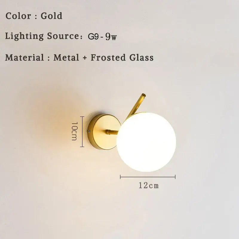 Modern minimalist glass ball led wall lamp bedroom sconce