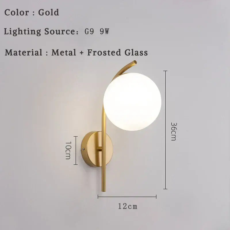 Modern minimalist glass ball led wall lamp bedroom sconce