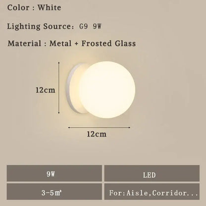 Modern minimalist glass ball led wall lamp bedroom sconce