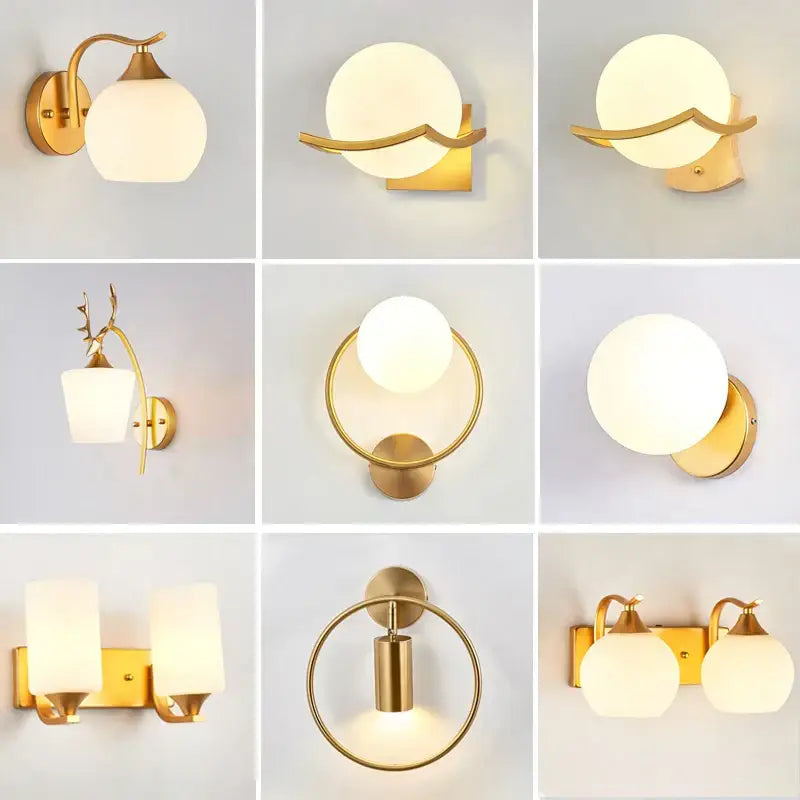 Modern minimalist glass shade gold wall lamp for bedroom