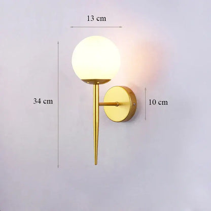 Modern minimalist glass shade gold wall lamp for bedroom