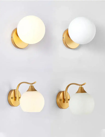 Modern minimalist glass shade gold wall lamp for bedroom