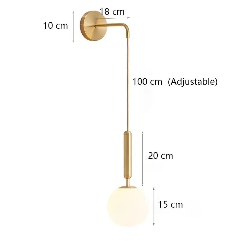Modern minimalist glass shade gold wall lamp for bedroom