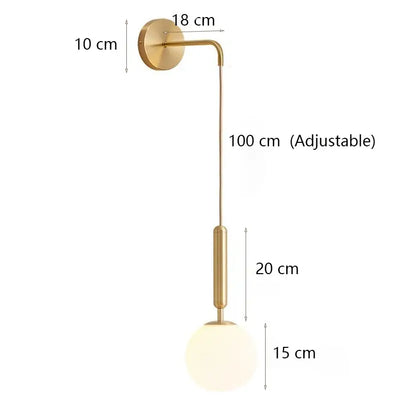 Modern minimalist glass shade gold wall lamp for bedroom