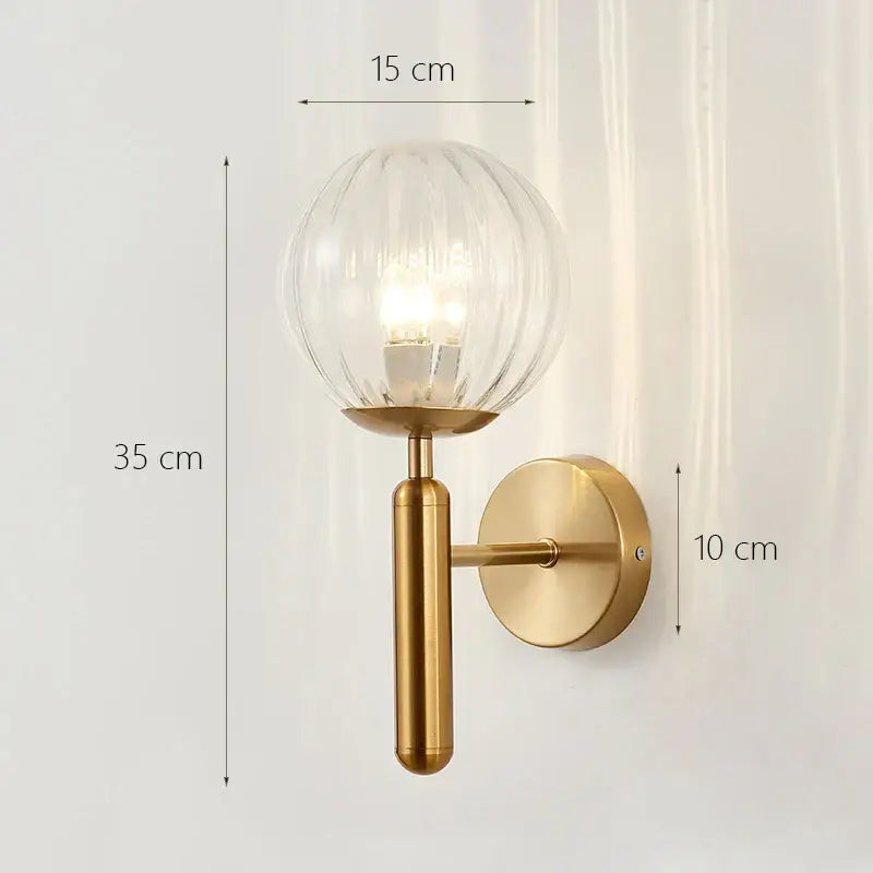 Modern minimalist glass shade gold wall lamp for bedroom