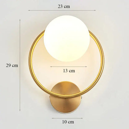 Modern minimalist glass shade gold wall lamp for bedroom