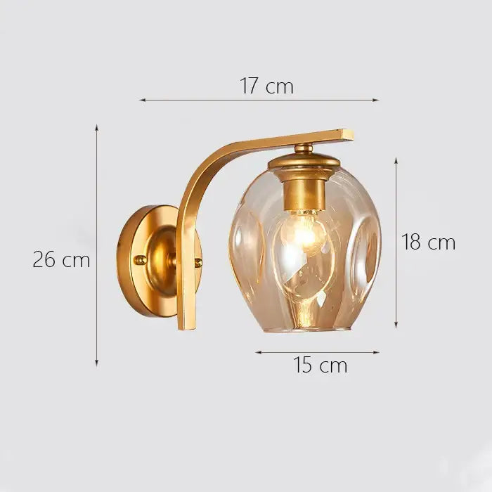 Modern minimalist glass shade gold wall lamp for bedroom