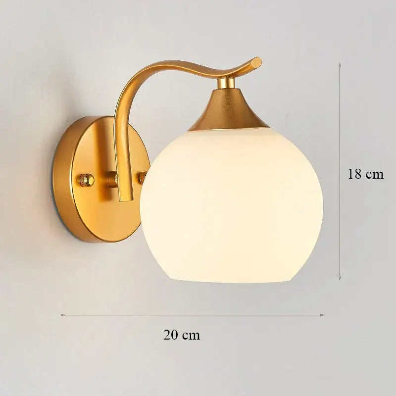 Modern minimalist glass shade gold wall lamp for bedroom