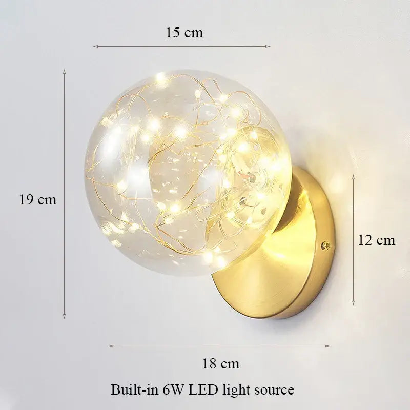 Modern minimalist glass shade gold wall lamp for bedroom