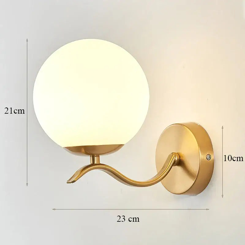 Modern minimalist glass shade gold wall lamp for bedroom