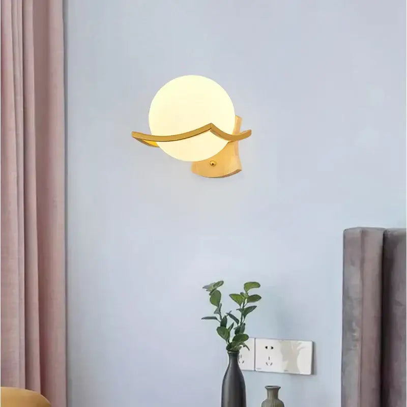 Modern minimalist glass shade gold wall lamp for bedroom