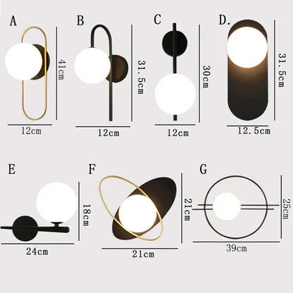 Modern minimalist gold & black glass gold led wall lamp bedroom