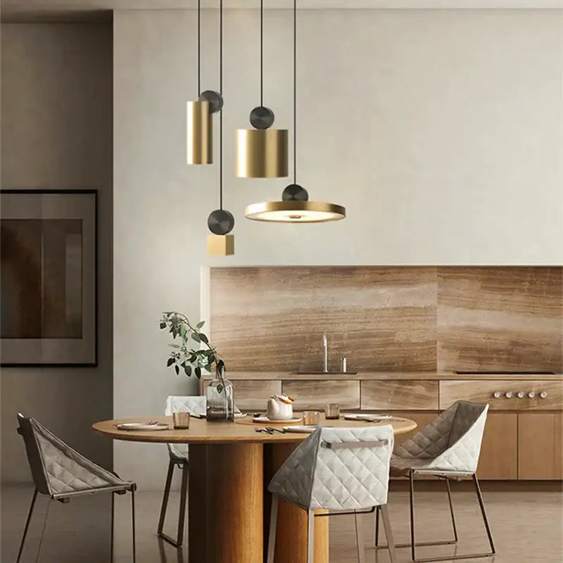 Modern minimalist gold & black led pendant light for dining room