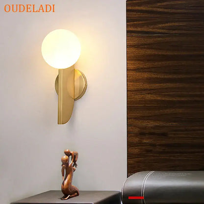 Modern minimalist gold glass ball wall lamps bedroom light