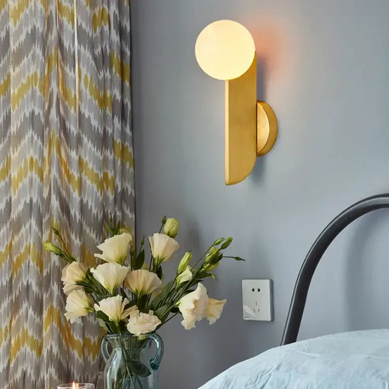 Modern minimalist gold glass ball wall lamps bedroom light