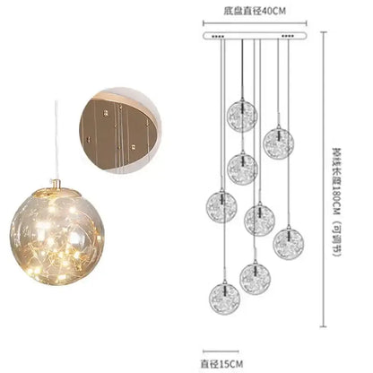 Modern minimalist gold glass chandelier staircase light
