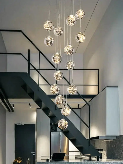 Modern minimalist gold glass chandelier staircase light