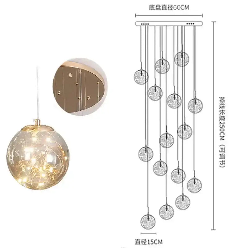 Modern minimalist gold glass chandelier staircase light
