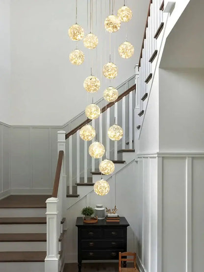 Modern minimalist gold glass chandelier staircase light