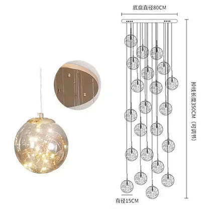 Modern minimalist gold glass chandelier staircase light