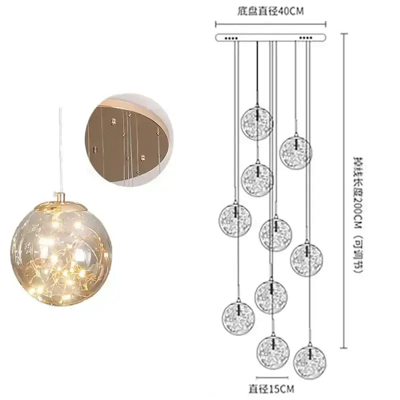 Modern minimalist gold glass chandelier staircase light
