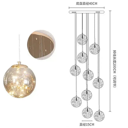 Modern minimalist gold glass chandelier staircase light