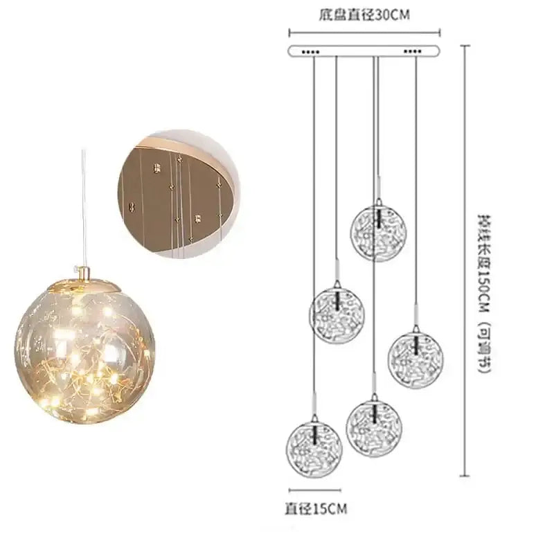 Modern minimalist gold glass chandelier staircase light