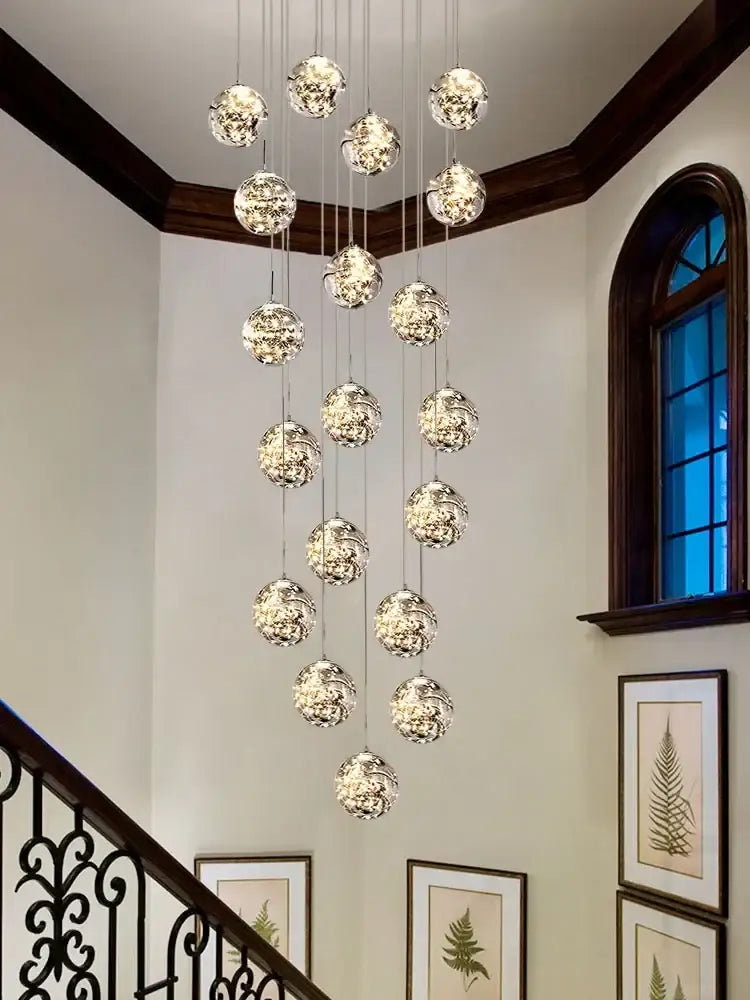 Modern minimalist gold glass chandelier staircase light