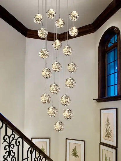 Modern minimalist gold glass chandelier staircase light